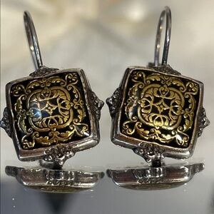 Elegant Vintage Silver and Gold Earrings inlaid filigree lever backs